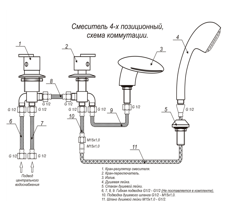 Схема подключения 4-х позиционного смесителя